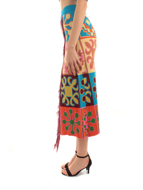 Akep gonna midi in maglia jacquard da donna turchese