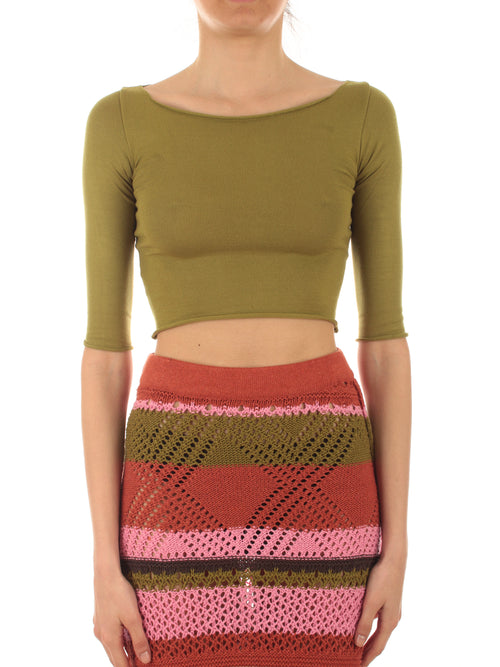 Akep crop in maglia di viscosa ecologica da donna oliva