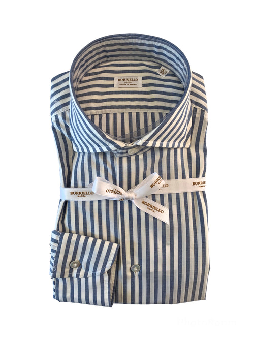 Borriello camicia in cotone a righe da uomo bianco/blu