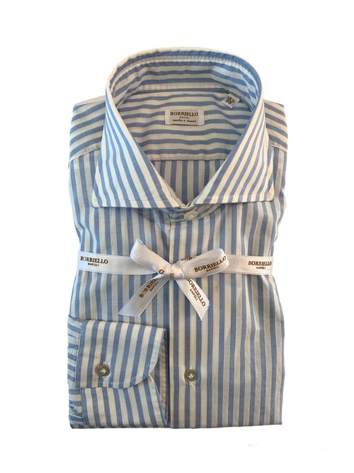 Borriello camicia in cotone a righe da uomo bianco/azzurro