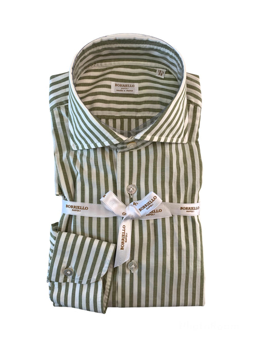 Borriello camicia in cotone a righe da uomo bianco/verde