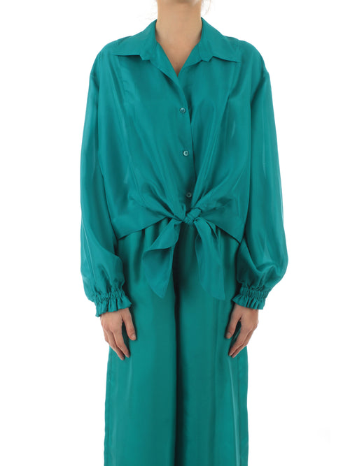 Solotre camicia in raso con nodo da donna pavone