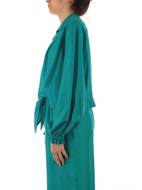 Solotre camicia in raso con nodo da donna pavone