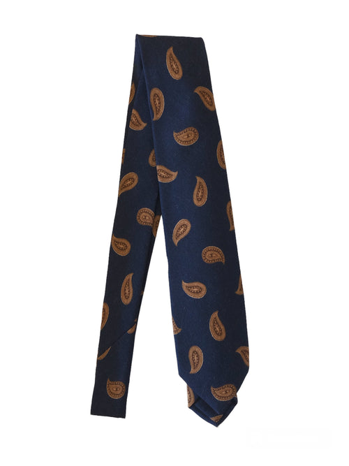 Barba Napoli cravatta 7 pieghe in lana blu da uomo