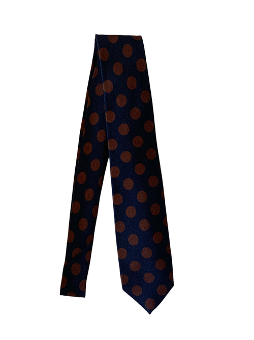 Barba Napoli cravatta 7 pieghe in lana blu pois marrone da uomo