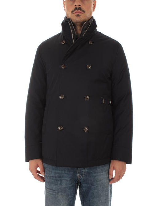 Montecore giacca doppiopetto in lana con pettorina in piumino dark blue da uomo