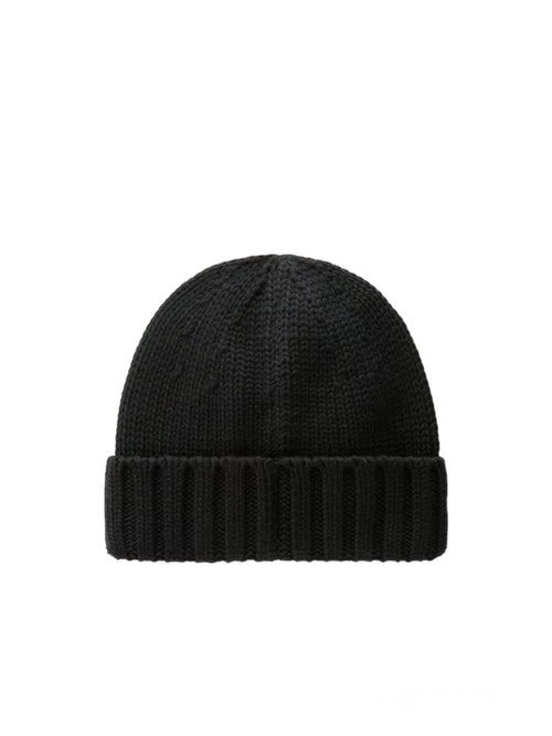 Woolrich Merino Wool Logo Beanie berretto in pura lana da uomo black
