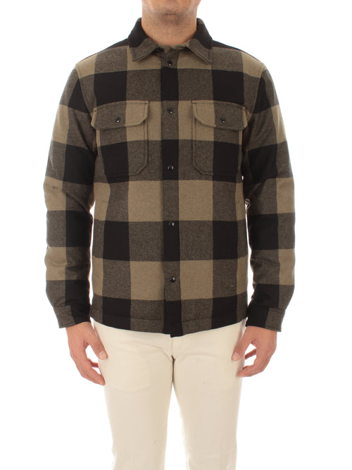 Woolrich Alaskan Wool Check Overshirt giacca camicia trapuntata da uomo green buffalo