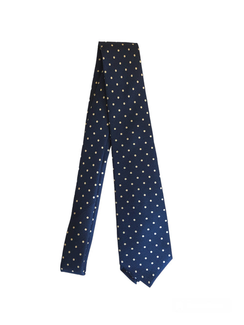 Kiton cravatta 7 pieghe in seta da uomo blu pois bianchi