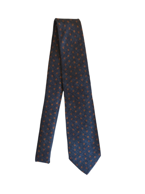 Kiton cravatta 7 pieghe in seta da uomo blu medio con pois marroni