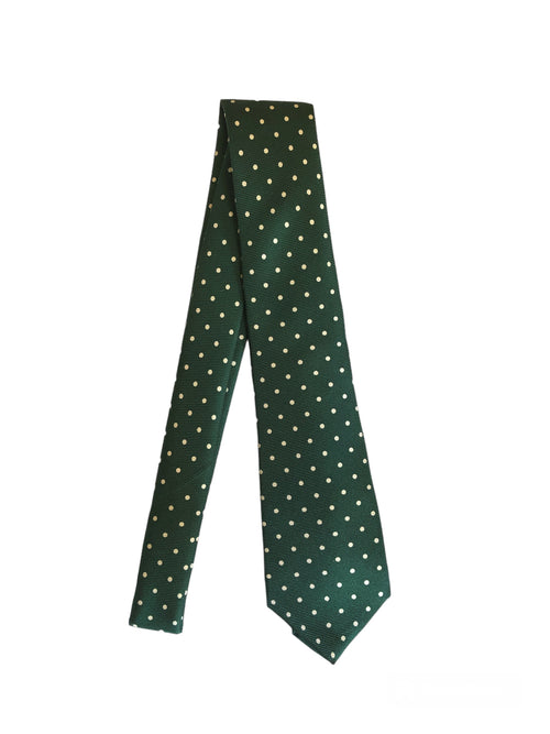 Kiton cravatta 7 pieghe in seta da uomo verdone pois bianco