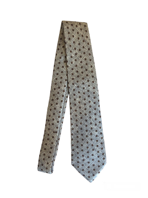 Kiton cravatta 7 pieghe in seta da uomo grigio con pois marroni