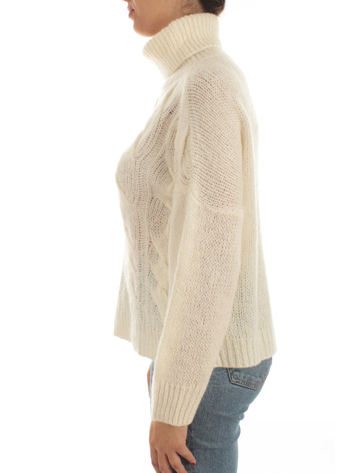 Annarita N maglia dolcevita a trecce da donna milky