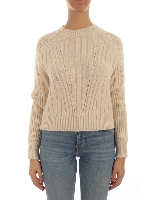 Annarita N maglia girocollo cropped a trecce da donna milky