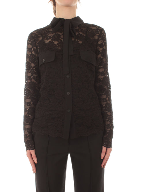 Twinset camicia in pizzo macramè da donna nero