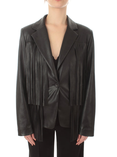 Twinset Actitude giacca effetto pelle con frange da donna nero