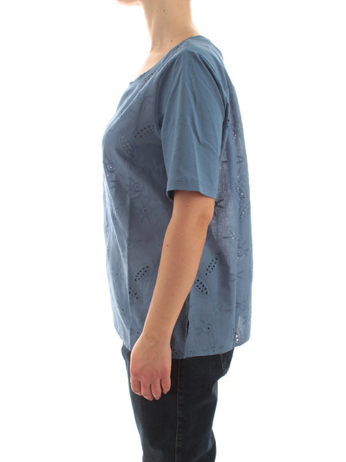 Luisa Viola t-shirt in pizzo sangallo da donna azzurro