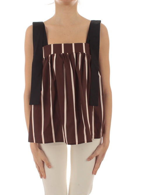 Solotre top in cotone a righe da donna cacao