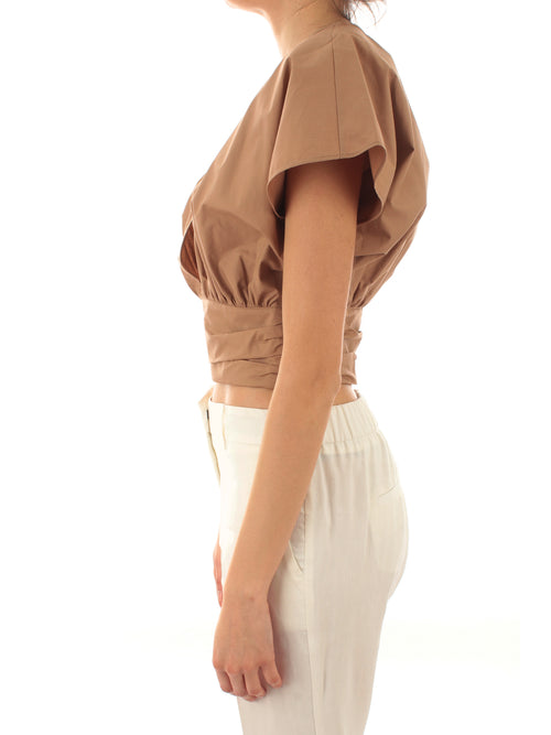 Akep blusa a bustino in cotone da donna beige