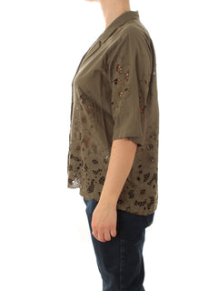 Elena Mirò camicia ricamata da donna verde militare