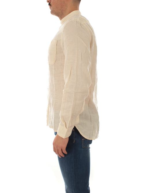 Woolrich BAND COLLAR camicia in lino da uomo milky cream