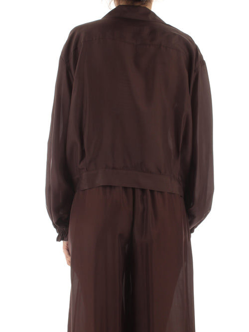 Solotre camicia in raso con nodo da donna cacao