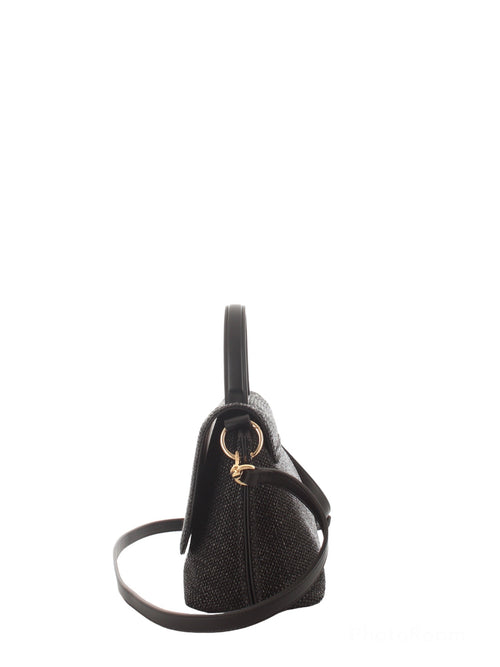 Twinset borsa in rafia intrecciata e similpelle da donna nero