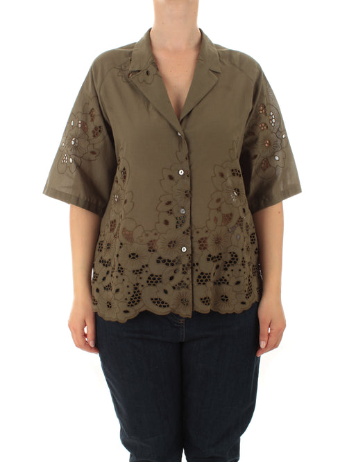 Elena Mirò camicia ricamata da donna verde militare